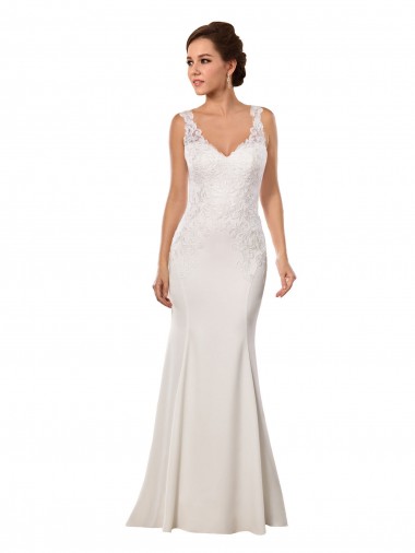 Ivoire Sirène Col V Dentelle Crêpe Stretch Robes de mariée Prix Réduit