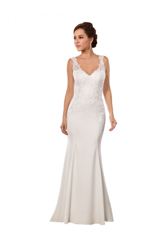 Ivoire Sirène Col V Dentelle Crêpe Stretch Robes de mariée Prix Réduit
