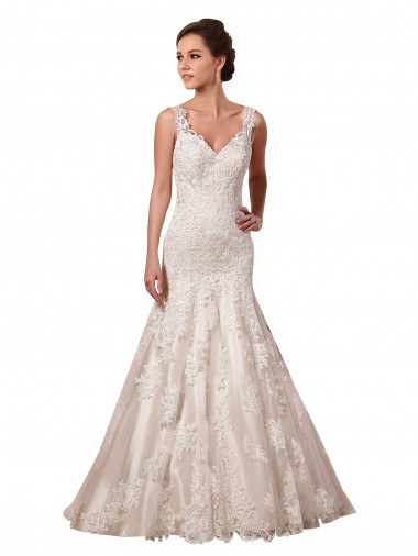 Ivoire Sirène Col V Tulle Dentelle Robes de mariée Prix Réduit