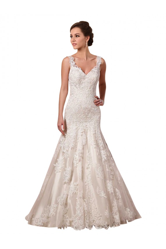 Ivoire Sirène Col V Tulle Dentelle Robes de mariée Prix Réduit
