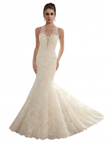 Ivoire Sirène Illusion Dentelle Robes de mariée Prix Réduit