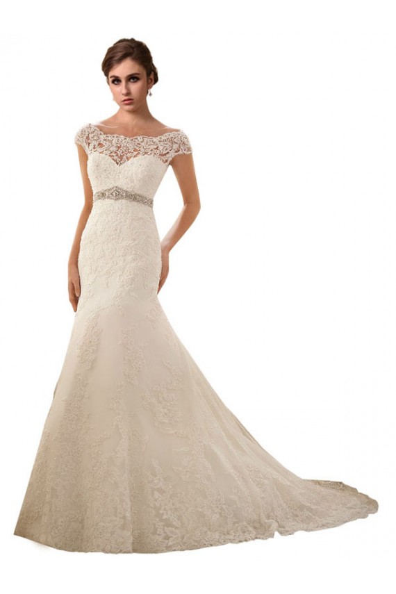 Ivoire Sirène Illusion Tulle Dentelle Robes de mariée Prix Réduit