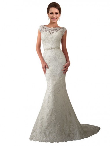 Ivoire Sirène Illusion Tulle Dentelle Robes de mariée Prix Réduit