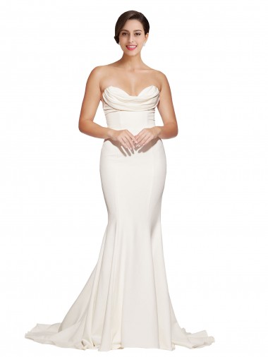 Ivoire Sirène Sans bretelle Balayage train Satiné Stretch Longue Formelles Robes demoiselle d'honneur / Robes de soirée / Robes de bal Prix Réduit