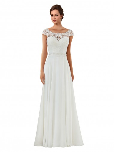 Ivoire Trapèze Bateau Mousseline Classique Robes de mariée Prix Réduit