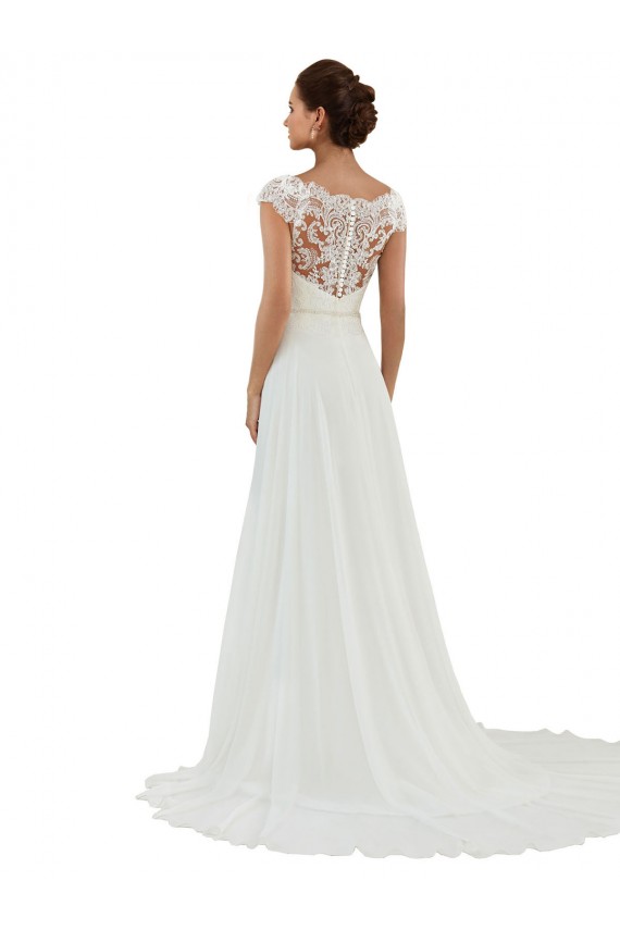 Ivoire Trapèze Bateau Mousseline Classique Robes de mariée Prix Réduit