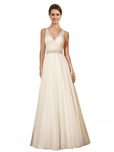 Ivoire Trapèze Col V Tulle Robes de mariée Prix Réduit