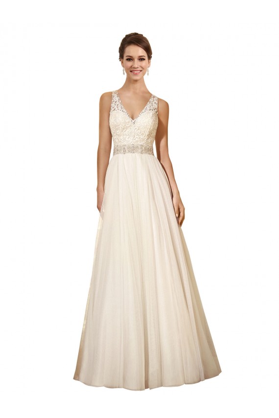 Ivoire Trapèze Col V Tulle Robes de mariée Prix Réduit