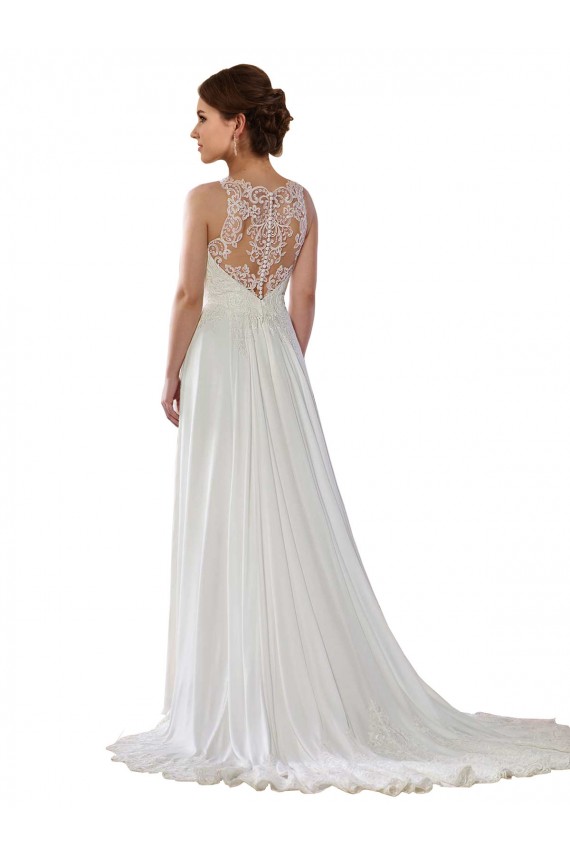 Ivoire Trapèze Illusion Balayage train Mousseline Boho Robes de mariée Prix Réduit