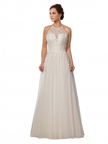 Ivoire Trapèze Illusion Balayage train Tulle Robes de mariée Prix Réduit