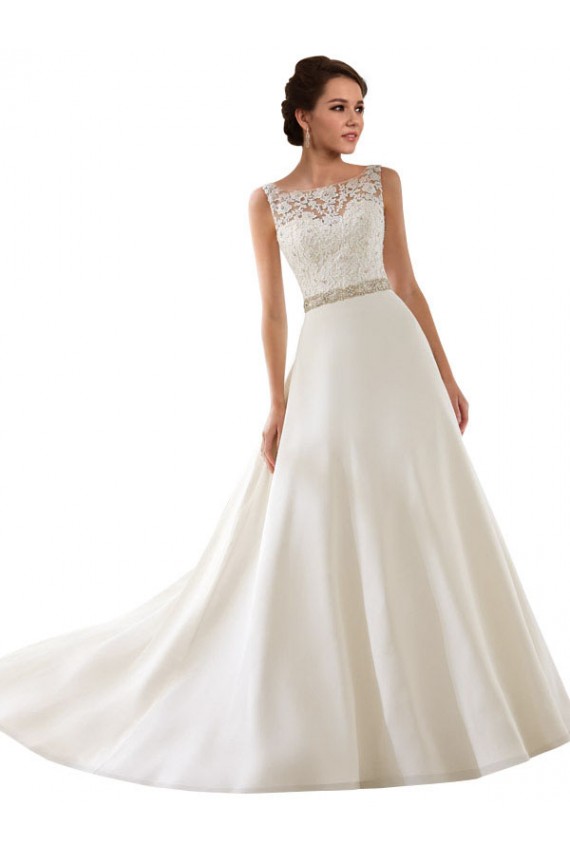 Ivoire Trapèze Illusion Dentelle Robes de mariée Prix Réduit