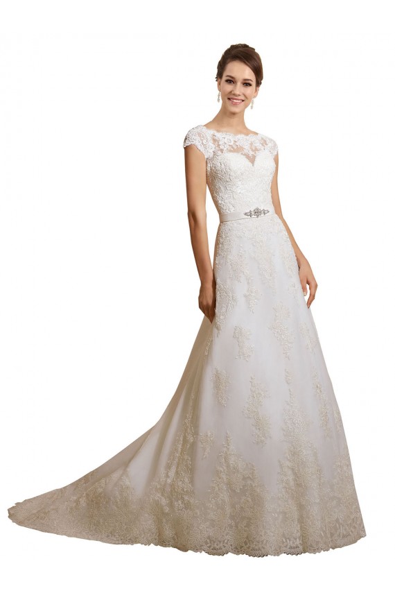 Ivoire Trapèze Illusion Tulle Dentelle Classique Robes de mariée Prix Réduit