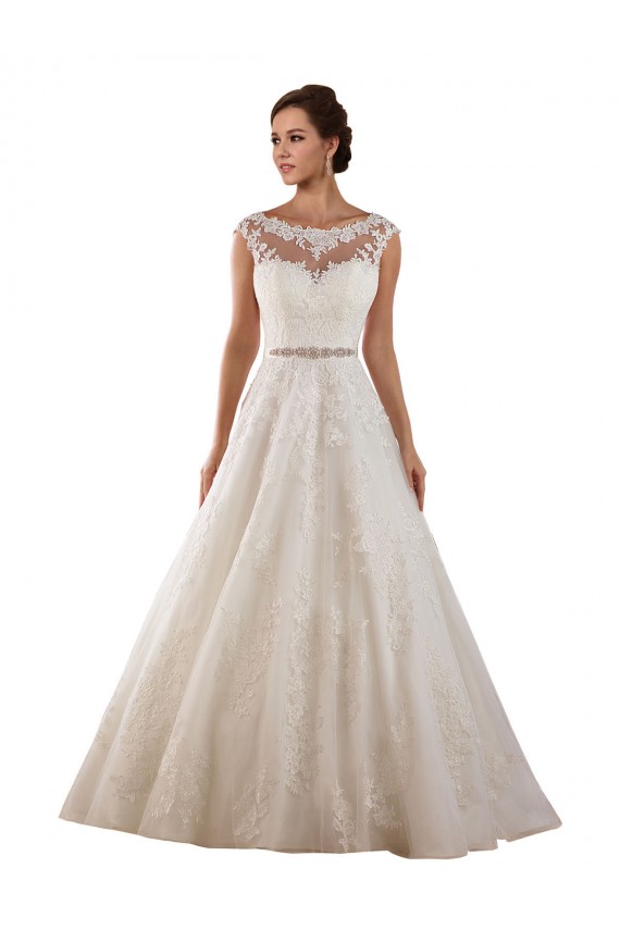 Ivoire Trapèze Illusion Tulle Dentelle Classique Robes de mariée Prix Réduit