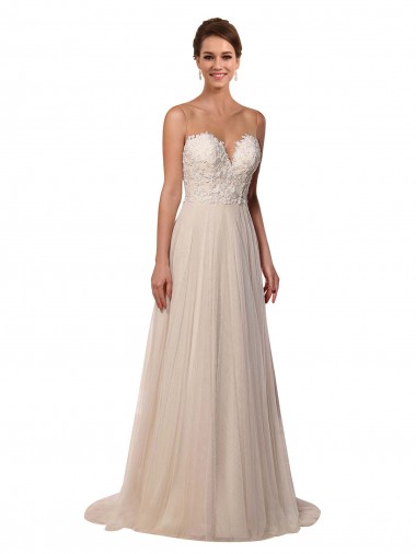 Ivoire Trapèze Illusion Tulle Dentelle Robes de mariée Prix Réduit