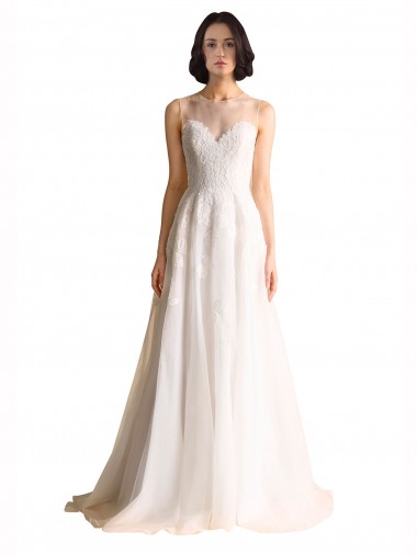 Ivoire Trapèze Illusion Tulle Robes de mariée Prix Réduit