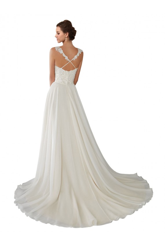 Ivoire Trapèze Mousseline Dentelle Robes de mariée Prix Réduit