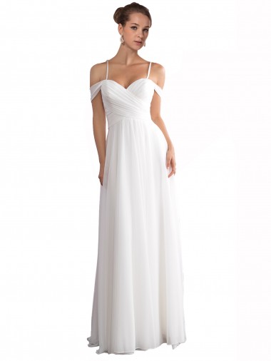 Ivoire Trapèze Épaule Dénudée Balayage train Mousseline Plage Robes de mariée Prix Réduit