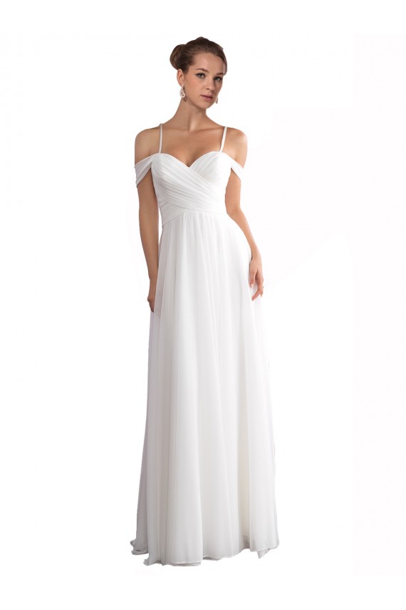 Ivoire Trapèze Épaule Dénudée Balayage train Mousseline Plage Robes de mariée Prix Réduit