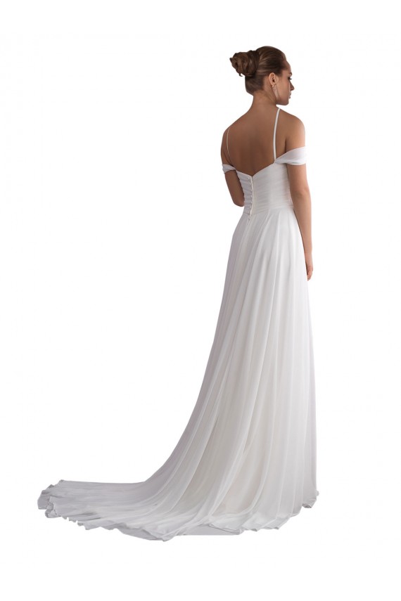Ivoire Trapèze Épaule Dénudée Balayage train Mousseline Plage Robes de mariée Prix Réduit