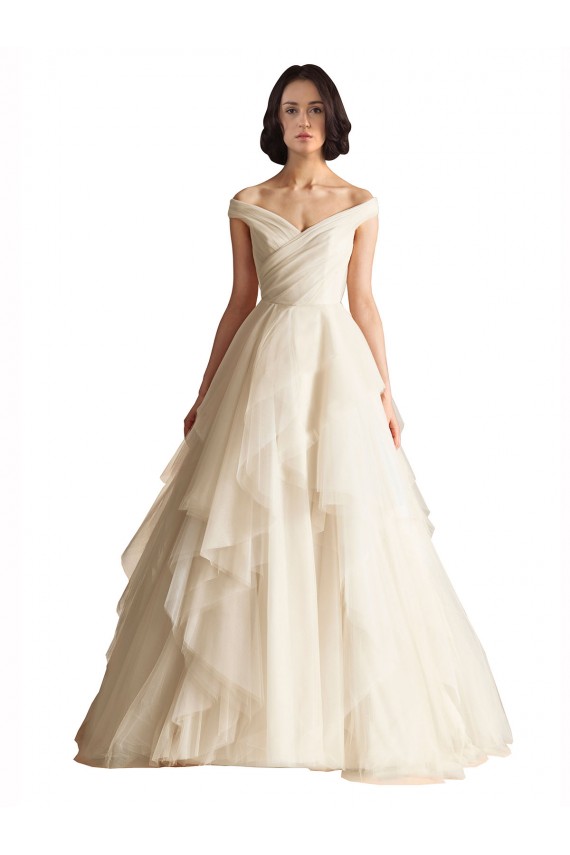 Ivoire Trapèze Épaule Dénudée Tulle Robes de mariée Prix Réduit