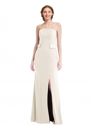 Ivoire Trompette Sans bretelle Crêpe Stretch Longue Robes demoiselle d'honneur / Robes de bal Prix Réduit