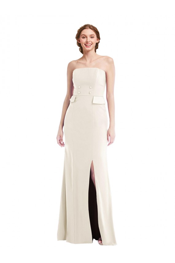 Ivoire Trompette Sans bretelle Crêpe Stretch Longue Robes demoiselle d'honneur / Robes de bal Prix Réduit