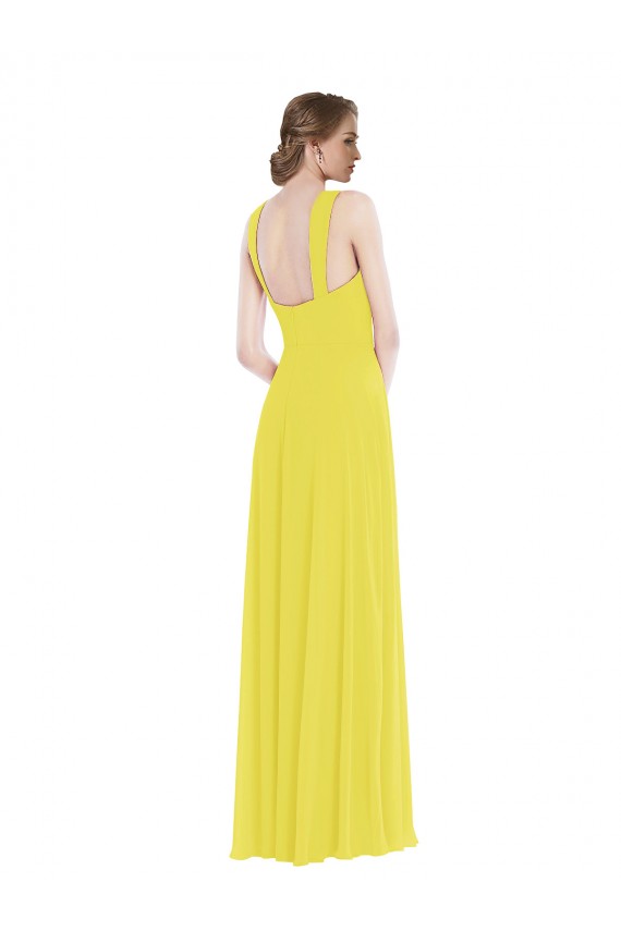 Jaune Trapèze Bretelles spaghetti Mousseline Longue Robes demoiselle d'honneur Prix Réduit