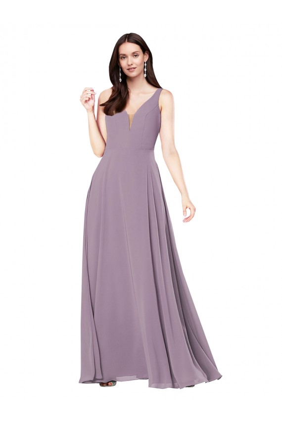 Lavande foncée Fourreau Col V Mousseline Longue Formelles Robes demoiselle d'honneur / Robes de soirée Prix Réduit