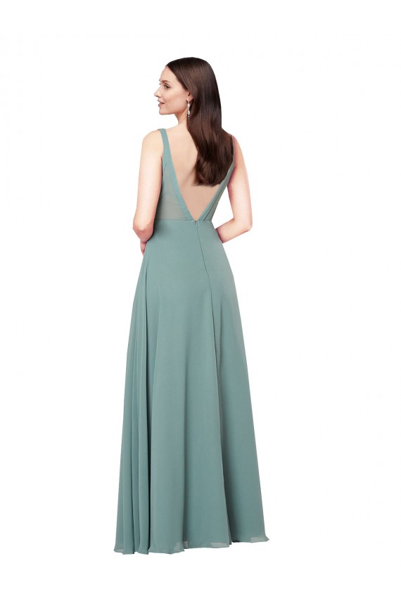 Lavande foncée Fourreau Col V Mousseline Longue Formelles Robes demoiselle d'honneur / Robes de soirée Prix Réduit