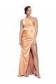Light Copper Fourreau Satiné Stretch Longue Formelles Robes demoiselle d'honneur / Robes de soirée / Robes de bal Prix Réduit