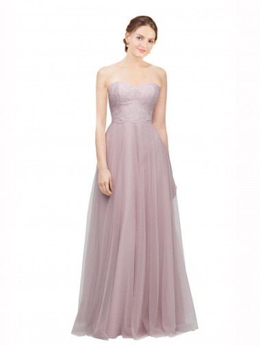 Light Lilac Trapèze Tulle Dentelle Longue Robes demoiselle d'honneur Prix Réduit