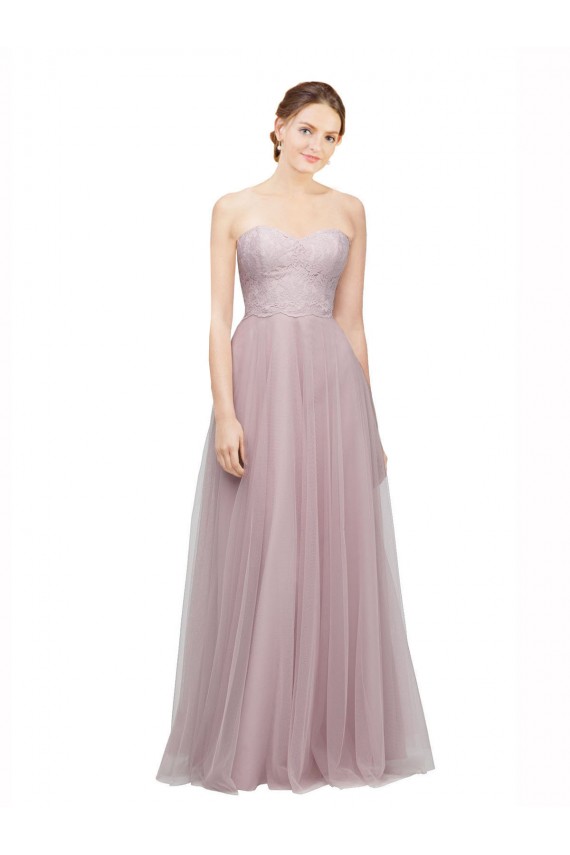 Light Lilac Trapèze Tulle Dentelle Longue Robes demoiselle d'honneur Prix Réduit