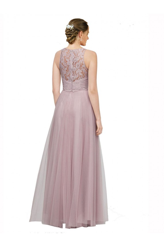 Light Lilac Trapèze Tulle Dentelle Longue Robes demoiselle d'honneur Prix Réduit