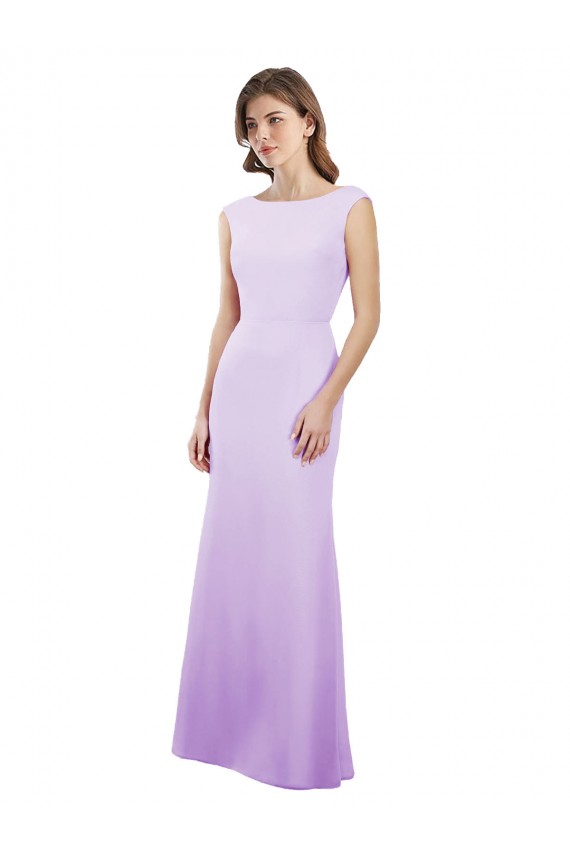 Lilas Colonne Col rond Mousseline Longue Robes demoiselle d'honneur Prix Réduit