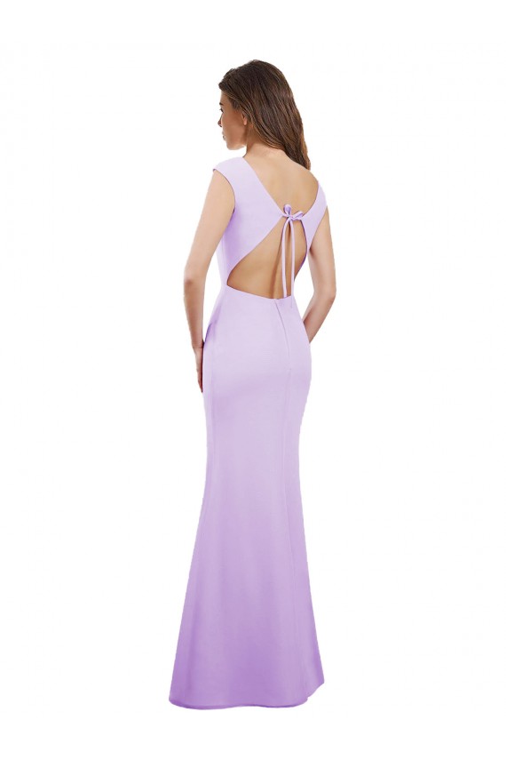 Lilas Colonne Col rond Mousseline Longue Robes demoiselle d'honneur Prix Réduit