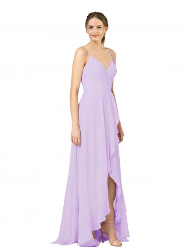 Lilas Fourreau Col V Mousseline Longue Asymétrique Robes demoiselle d'honneur Prix Réduit