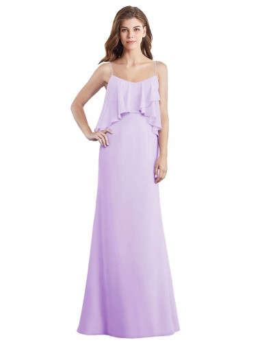 Lilas Trapèze Bretelles spaghetti Scoop Mousseline Longue Robes demoiselle d'honneur Prix Réduit