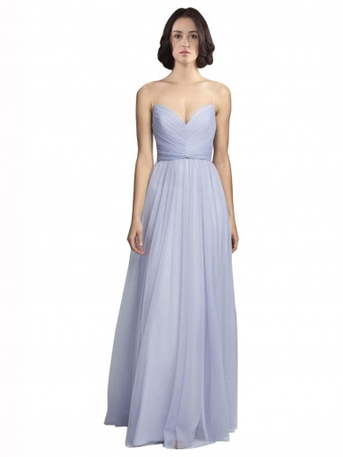 Lilas Trapèze Bretelles spaghetti Tulle Longue Robes demoiselle d'honneur Prix Réduit