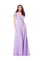 Lilas Trapèze Col V Mousseline Longue Robes demoiselle d'honneur Prix Réduit