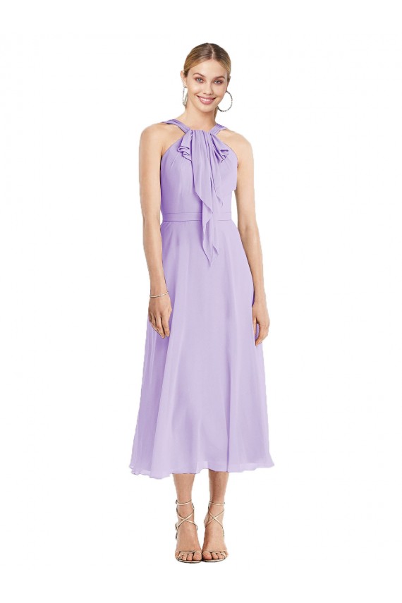 Lilas Trapèze Licou Mousseline Courte Robes demoiselle d'honneur / Robes de cocktail Prix Réduit
