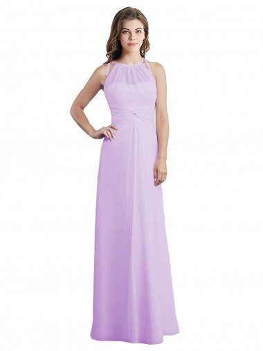 Lilas Trapèze Licou Mousseline Longue Robes demoiselle d'honneur Prix Réduit