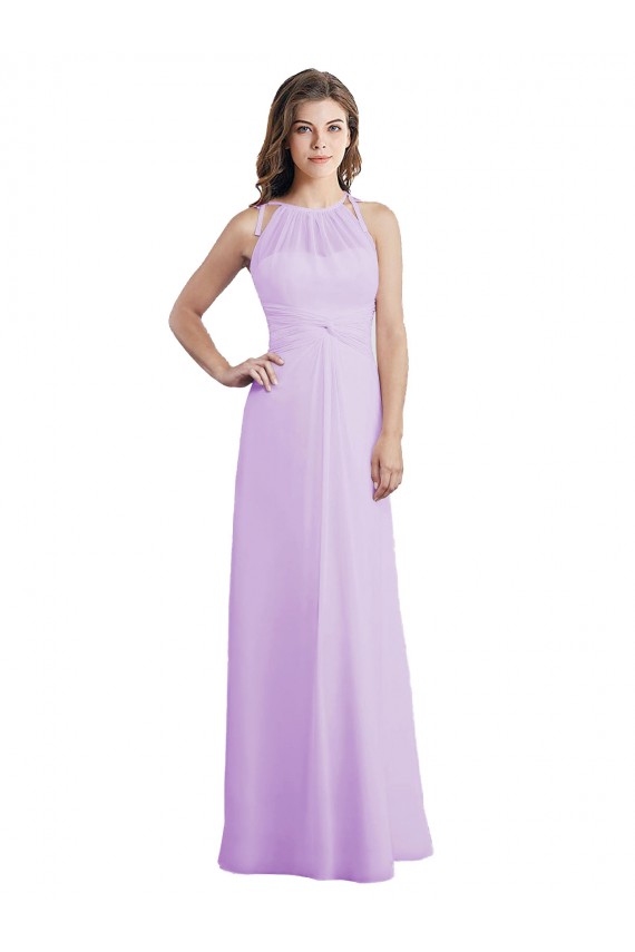 Lilas Trapèze Licou Mousseline Longue Robes demoiselle d'honneur Prix Réduit