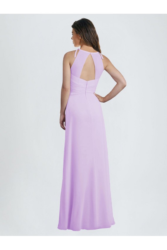 Lilas Trapèze Licou Mousseline Longue Robes demoiselle d'honneur Prix Réduit