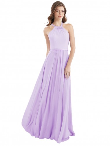 Lilas Trapèze Licou Mousseline Longue Robes demoiselle d'honneur Prix Réduit