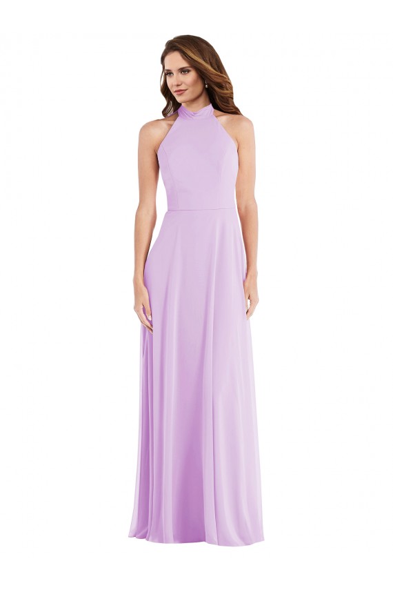 Lilas Trapèze Licou Mousseline Longue Robes demoiselle d'honneur Prix Réduit