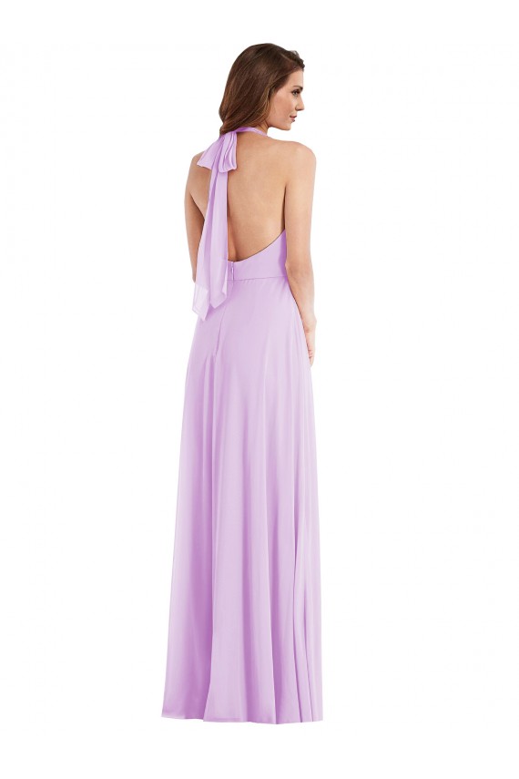 Lilas Trapèze Licou Mousseline Longue Robes demoiselle d'honneur Prix Réduit