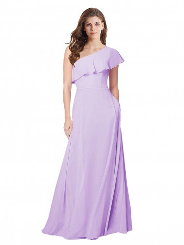 Lilas Trapèze Mousseline Longue Robes demoiselle d'honneur Prix Réduit