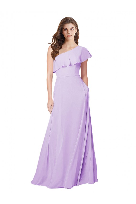 Lilas Trapèze Mousseline Longue Robes demoiselle d'honneur Prix Réduit