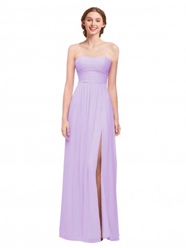 Lilas Trapèze Sans bretelle Mousseline Longue Robes demoiselle d'honneur Prix Réduit