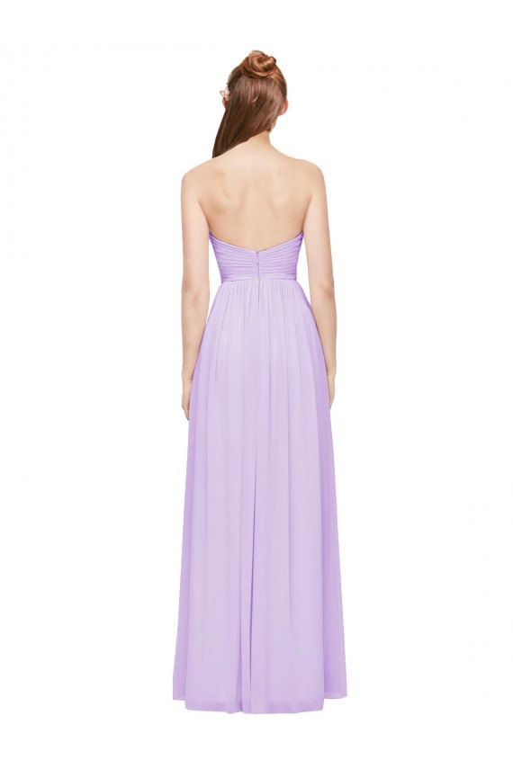 Lilas Trapèze Sans bretelle Mousseline Longue Robes demoiselle d'honneur Prix Réduit